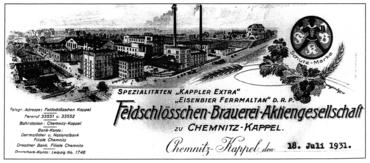 Briefkopf der Feldschlösschen-Brauerei (heute Braustolz). Quelle: Vom Klosterdorf zur Industrievorstadt