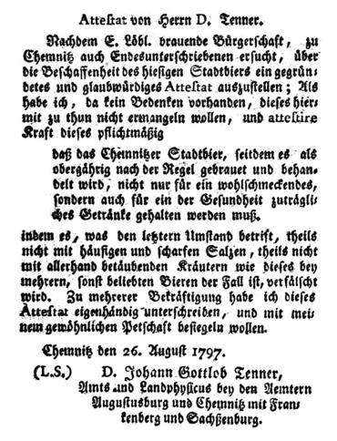 Ein Gutachten über die Qualität des Chemnitzer Bieres, in: Chemnitzer Anzeiger, 1801, Nr. 11